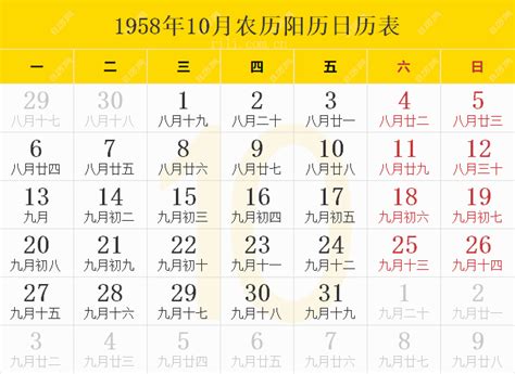 1958年農曆|1958年農曆日曆表，1958戊戌年農曆黃道吉日，一九五八年陰曆。